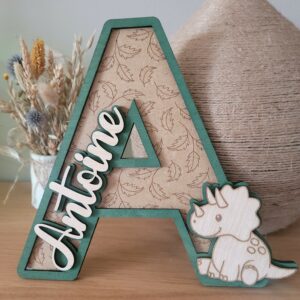 Lettre et prénom – Feuillage, dinosaure